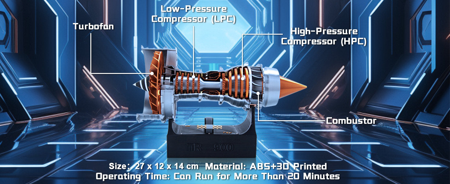 SKYMECHMAN TRENT 900 Turbofan Aircraft Jet Engine Model Kit with Red LED Light - 50+PCS/Brass Color