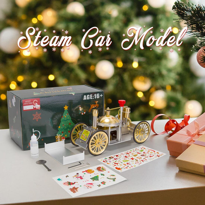 ENJOMOR Christmas Metal Steam-Powered Car Model: A Functional Sci-fi Collectible Gift enginediyshop