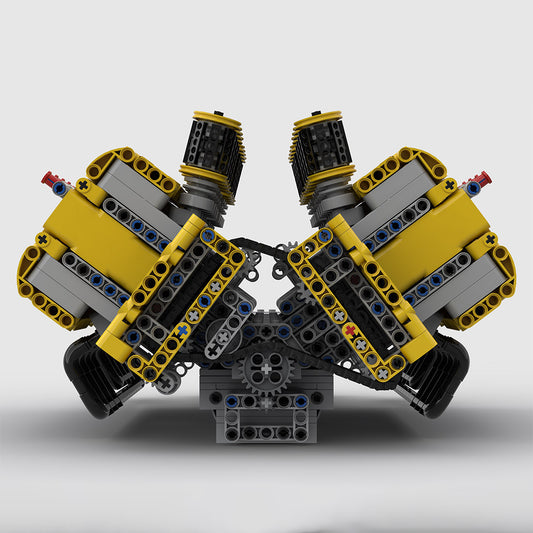 V16 Engine with Dual Pushrod Valves Building Block Engine Model MOC-169906 enginediyshop