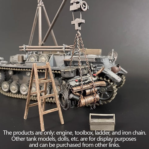 War Park WS039, 1/30, Tiger Tank V Engine Model + Ladder + Toolbox + Iron Chain, Mini Ornament enginediyshop