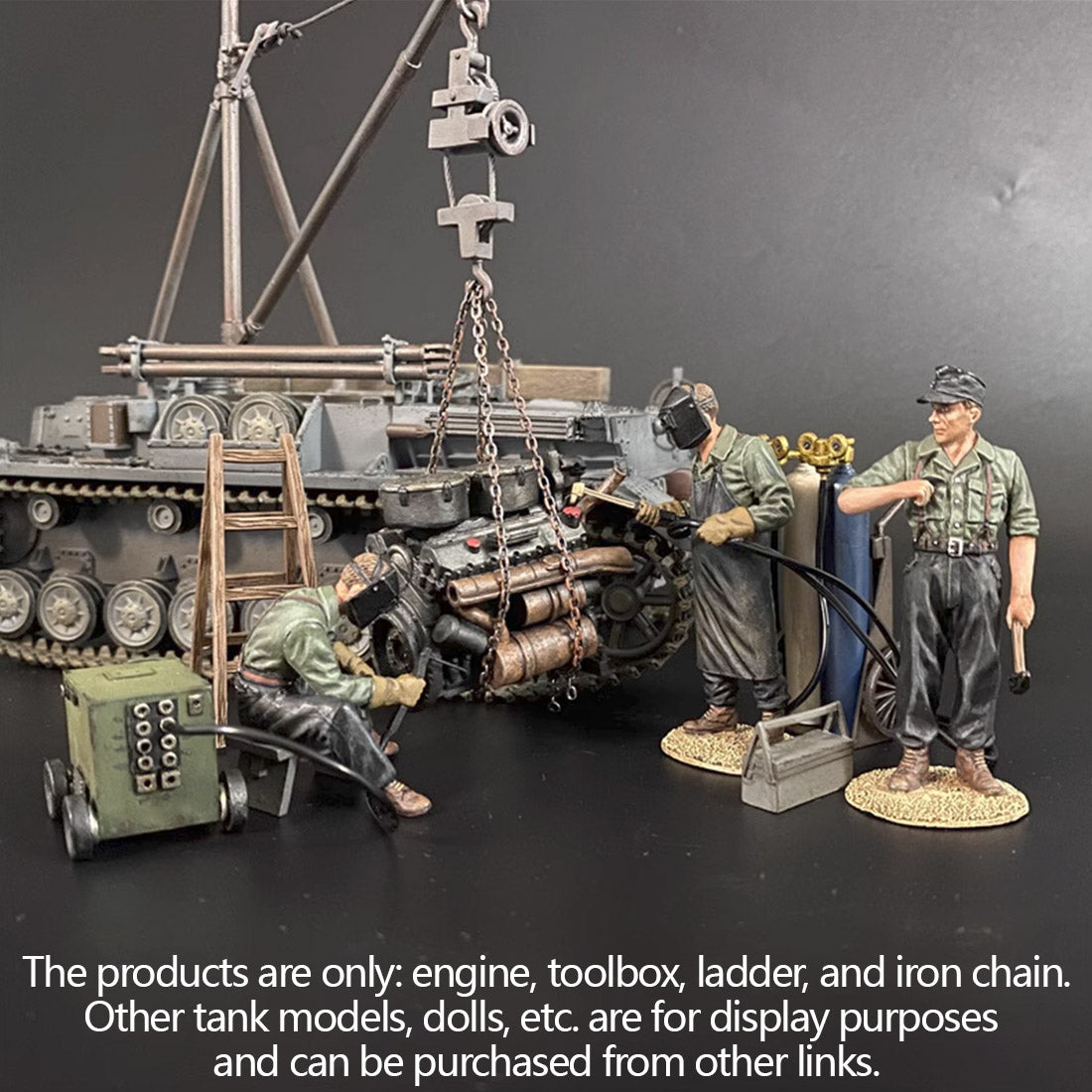 War Park WS039, 1/30, Tiger Tank V Engine Model + Ladder + Toolbox + Iron Chain, Mini Ornament enginediyshop