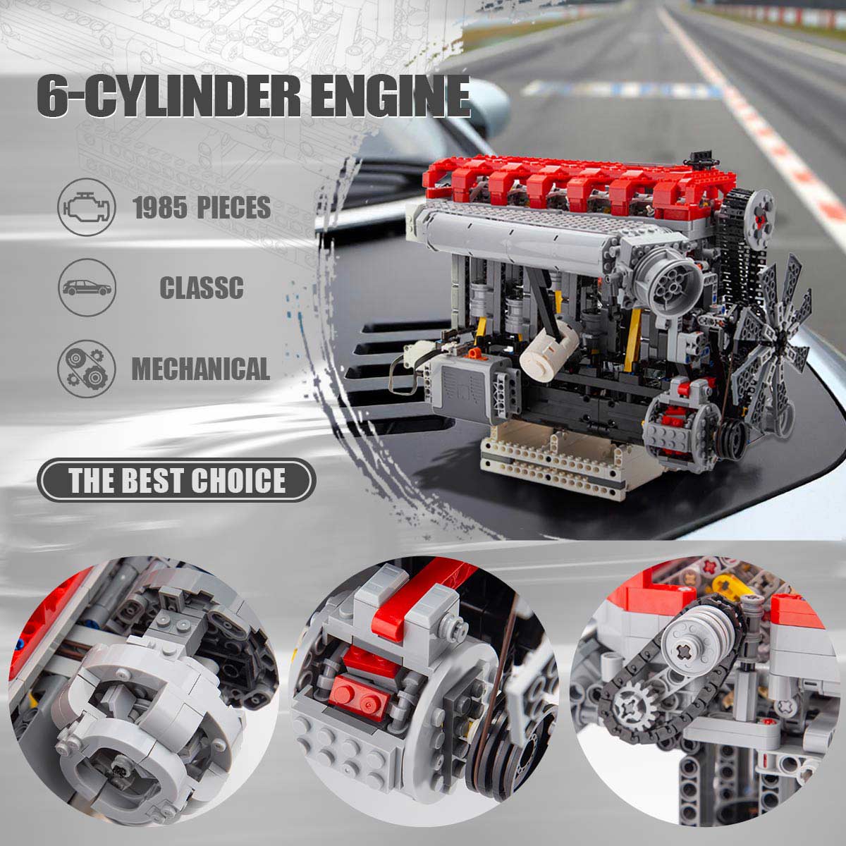 MOC RB-30 motor de gasolina de cuatro tiempos y seis cilindros, modelo de juguete de bloques de construcción, juego de 1985 Uds., construye tu propio motor L6