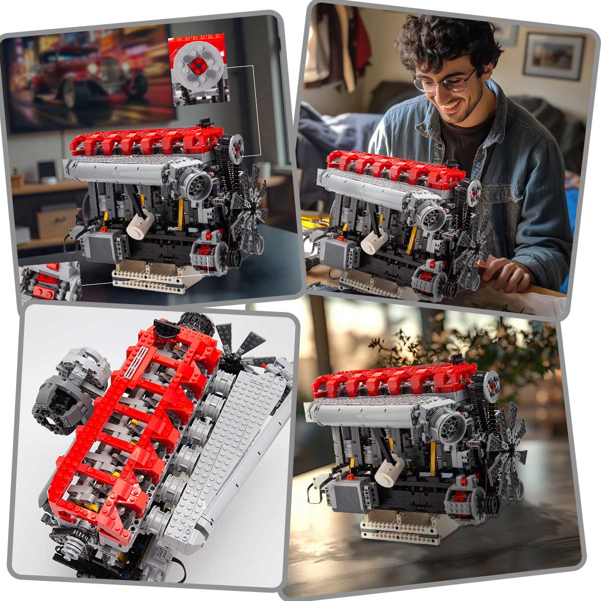 MOC RB-30 motor de gasolina de cuatro tiempos y seis cilindros, modelo de juguete de bloques de construcción, juego de 1985 Uds., construye tu propio motor L6