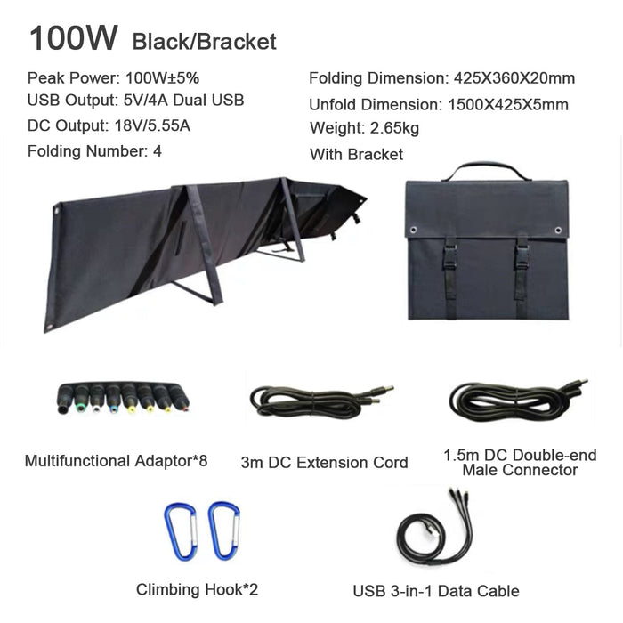 100W Foldable Solar Panel Charger Kit for Smartphone Laptop