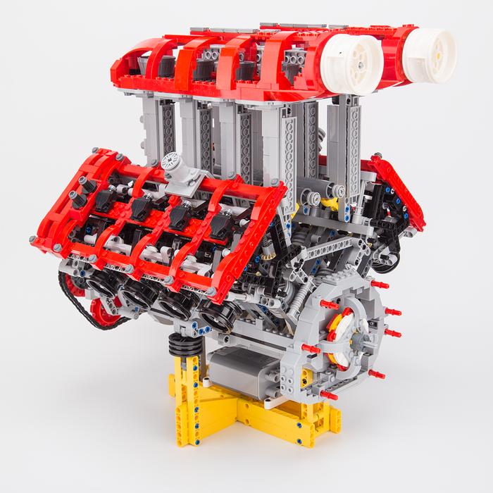 MOC Ferrari V8 Twin Turbocharged Direct Injection Naturally Aspirated Engine Building Blocks Set - Dynamic Version - 2830PCS - Enginediyshop