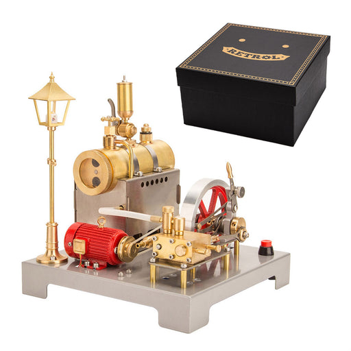 RETROL SE-02 Metal Reversible Horizontal Stationary Steam Engine and Boiler Model Kit with Generator and Street Lamp - enginediyshop