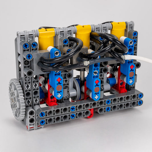 MOC-157730+MOC-164704 Three Cylinder Pneumatic Engine & Manual Air Pump Building Blocks Set（352PCS）-ENGINEDIYSHOP