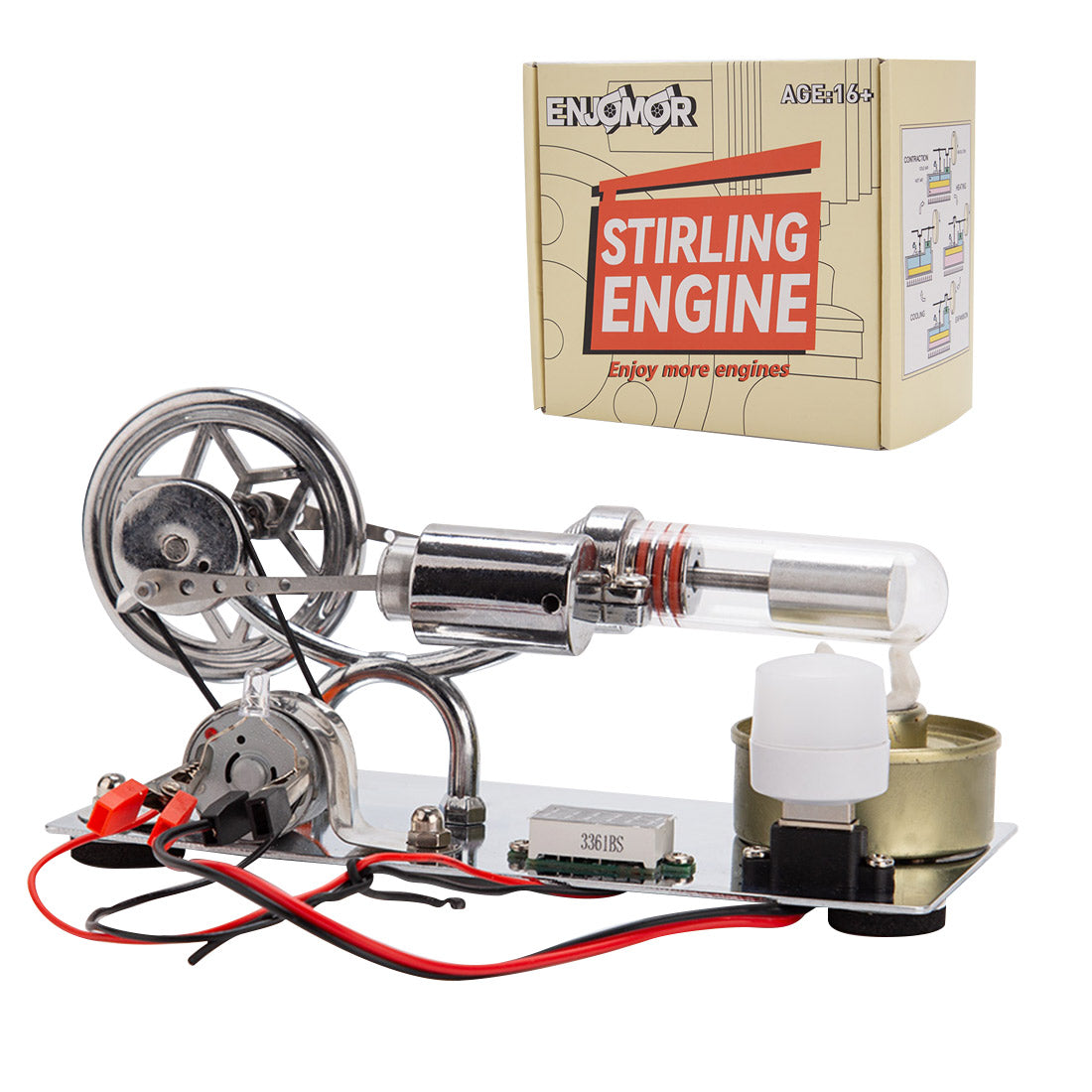 ENJOMOR γ-Type Hot Air Stirling Engine Kit Model with LED Voltmeter Generator