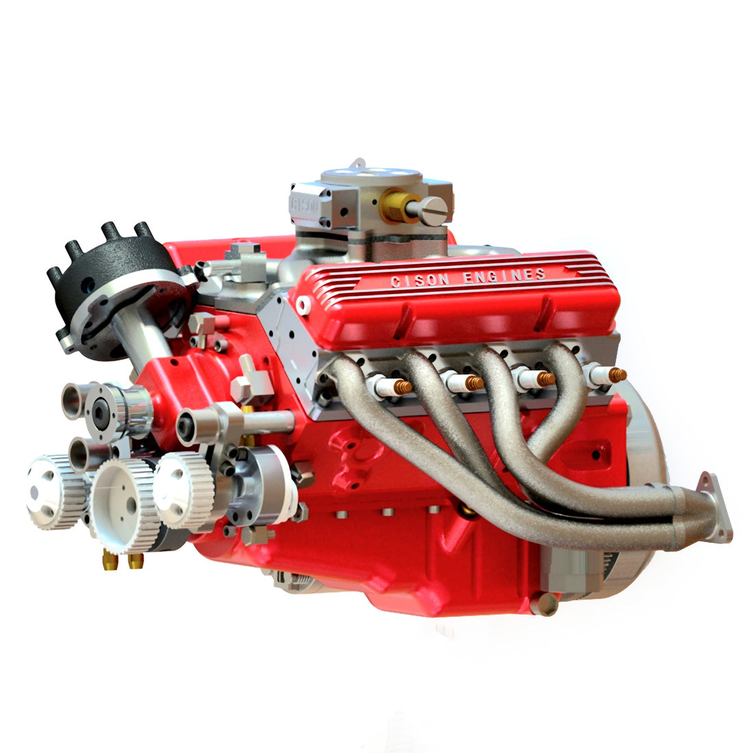 CISON V8 Engine 1/6 Scale CISON Small-Block Model, Water-Cooled 4-Stroke 8-Cylinder Gasoline Engine Internal Combustion V8 Engine Model Kit 44cc