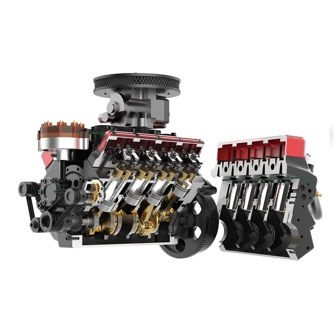 TOYAN FS-V800WGPC 1/10 Scale DIY V8 Engine Model Kit – 28cc Water-Cooled Four-Stroke Gasoline Engine with Overhead Valve Simulation enginediyshop