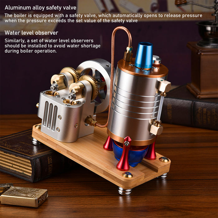 All-Metal Vertical Dual-Cylinder Oneway Piston Steam Engine Model Semi-circular Dynamically Balanced Crankshaft Educational & Collectible Mechanical Model - enginediyshop