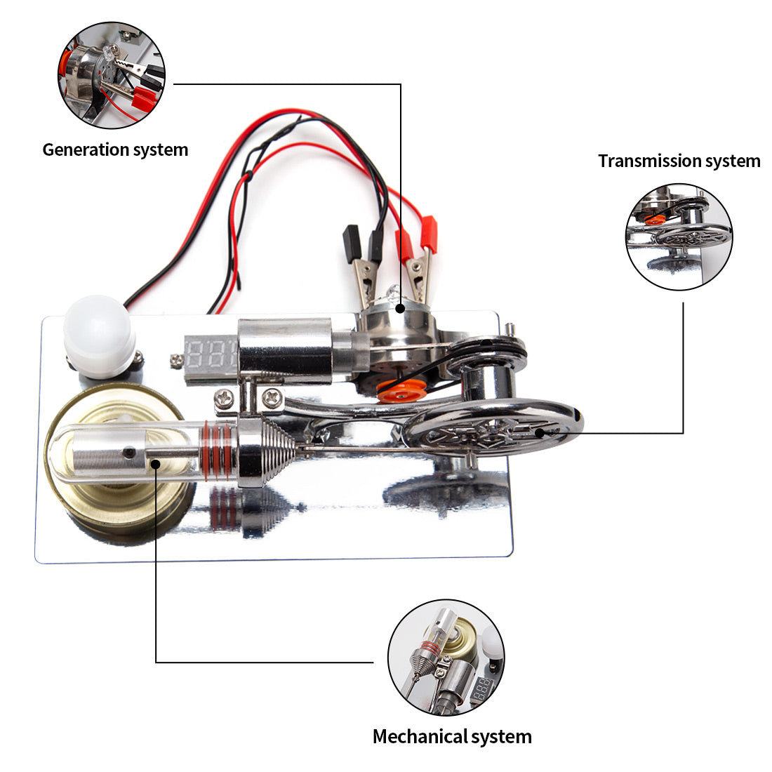 ENJOMOR γ-Type Hot Air Stirling Engine Kit Model with LED Voltmeter Generator