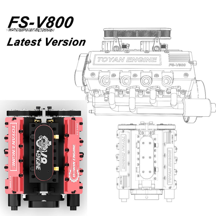 TOYAN HOWIN FS-V800 1/10 Eight-cylinder Four-stroke Water-cooled Nitro Engine Model for RC Car & Boat enginediyshop