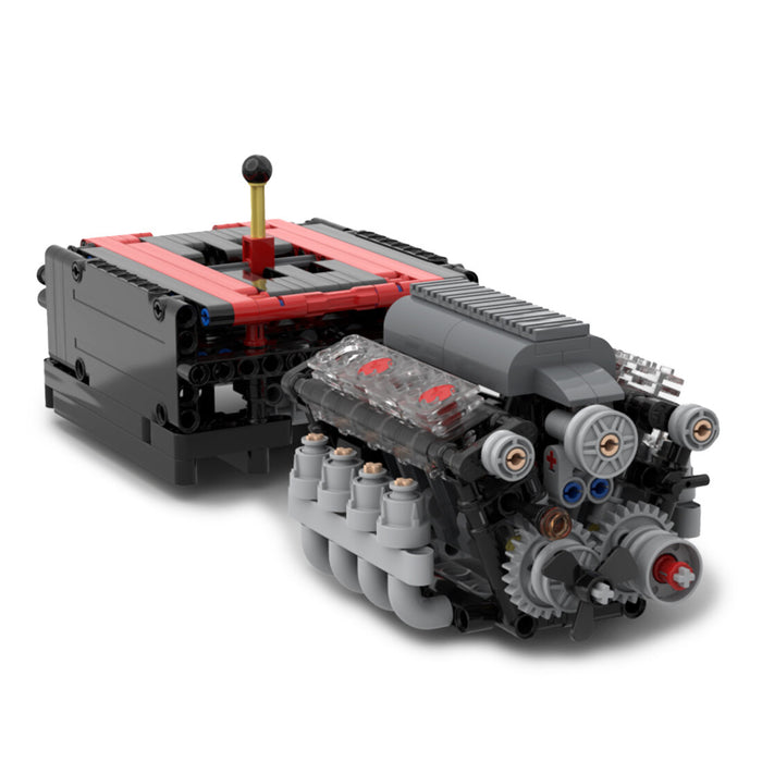 V8 Engine with Gearbox Tech Engine Model Particle Building Blocks MOC Set (568PCS) enginediyshop