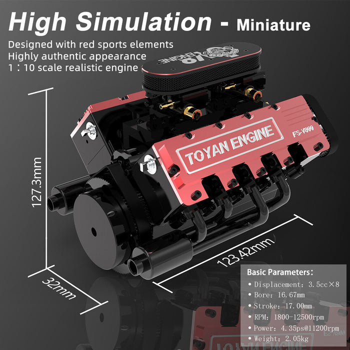 TOYAN HOWIN FS-V800 1/10 Eight-cylinder Four-stroke Water-cooled Nitro Engine Model for RC Car & Boat enginediyshop