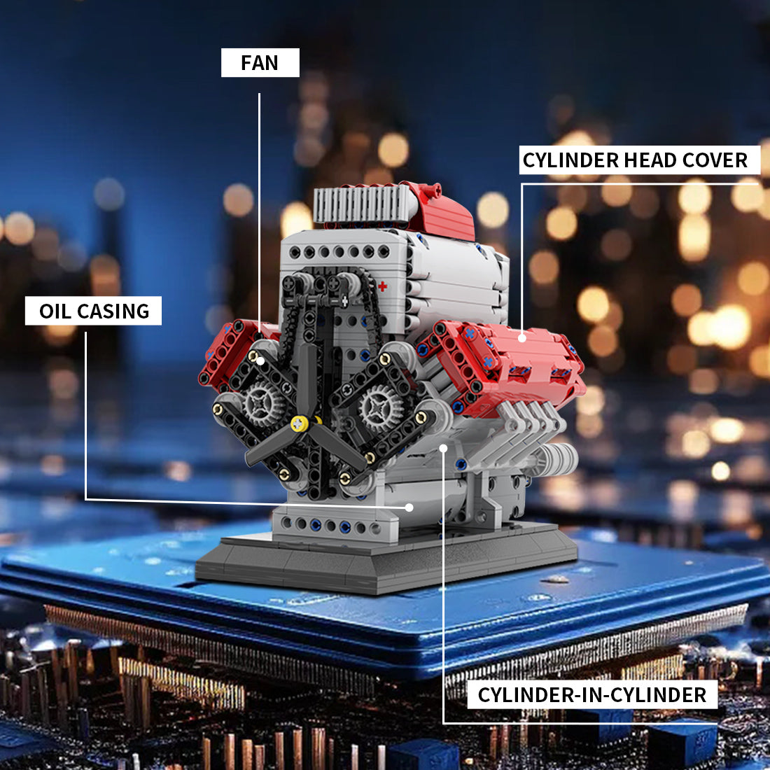 MOC Crossplane V8 Engine with Supercharger & Removable Cover Building Toy Set, Build Your Own V8 Engine - 1054PCS