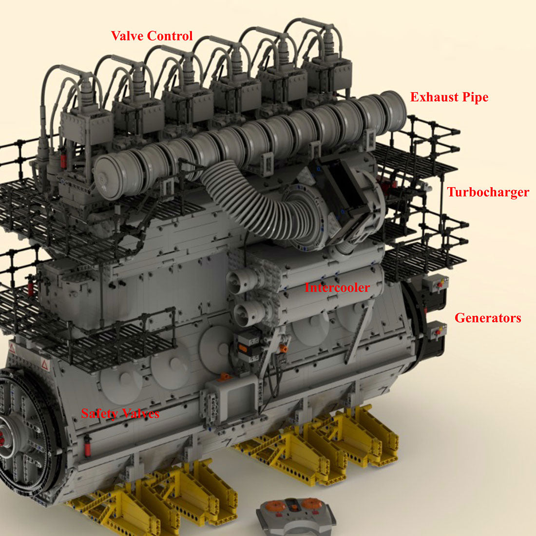 1/17 Scale 2-Stroke, Six Cylinder Turbocharged Low-Speed Marine Diesel Engine Building Blocks Set（Dynamic Version/10737PCS） enginediyshop