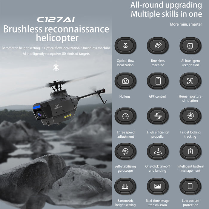 C127AI Scout Drone Model 2.4G RC 4CH Single-Rotor Brushless Helicopter Model Without Aileron enginediyshop