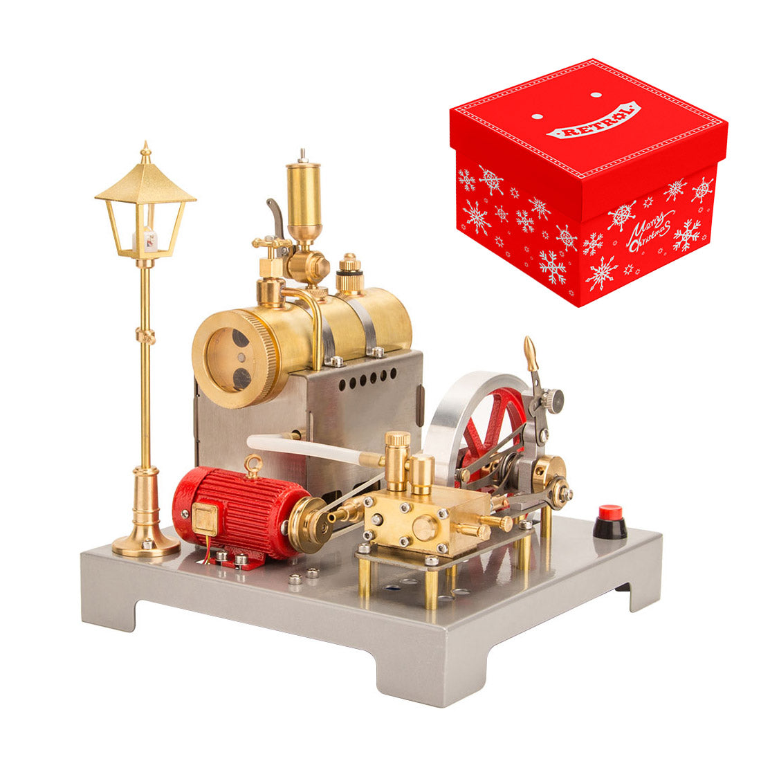 RETROL SE-02 Metal Reversible Horizontal Stationary Steam Engine and Boiler Model Kit with Generator and Street Lamp - enginediyshop