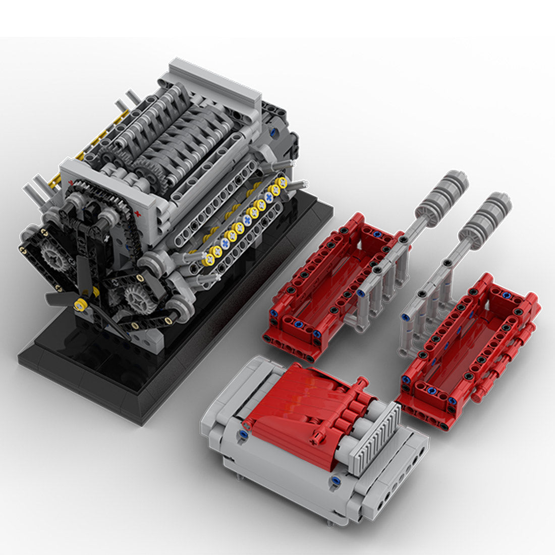 MOC Crossplane V8 Engine with Supercharger & Removable Cover Building Toy Set, Build Your Own V8 Engine - 1054PCS enginediyshop