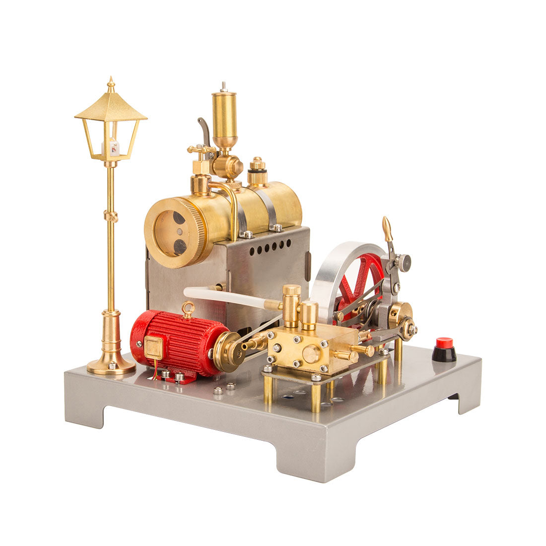 RETROL SE-02 Metal Reversible Horizontal Stationary Steam Engine and Boiler Model Kit with Generator and Street Lamp - enginediyshop