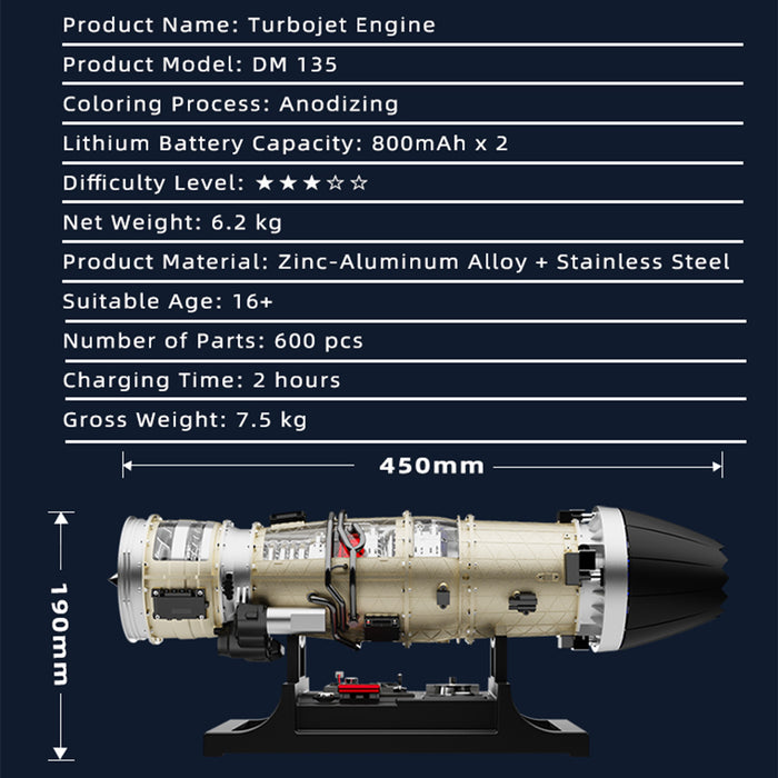 TECHING×SKYMECHMAN 1/10 Scale Military Stealth Fighter Engine DIY Metal Mechanical Assembly Electric Turbofan Engine Small Bypass Ratio Twin Rotor Engine Model (600+PCS) - enginediyshop