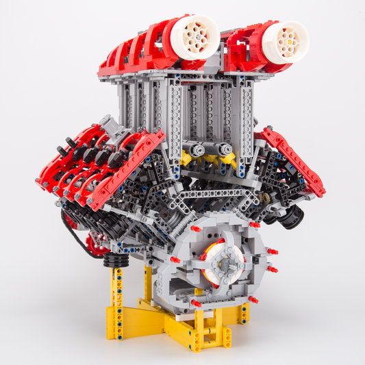 MOC Ferrari V8 Twin Turbocharged Direct Injection Naturally Aspirated Engine Building Blocks Set - Dynamic Version - 2830PCS - Enginediyshop