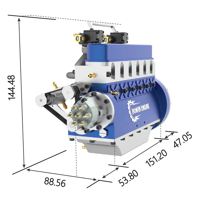 HOWIN L6-210 ENGINE Mini Inline Six-cylinder Four-Stroke Water-cooled L6 Gasoline Engine Model for RC Cars Ships 3200-13500 rpm - Finished Version enginediyshop