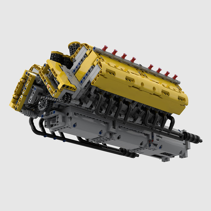 V16 Engine with Dual Pushrod Valves Building Block Engine Model MOC-169906 enginediyshop