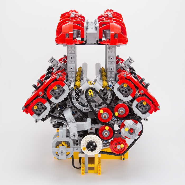 MOC Ferrari V8 Twin Turbocharged Direct Injection Naturally Aspirated Engine Building Blocks Set - Dynamic Version - 2830PCS - Enginediyshop