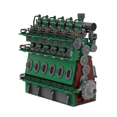 Two-Stroke Reciprocator Diesel Engine Marine Engine Model DIY Assembly Toy Building Blocks Set enginediyshop
