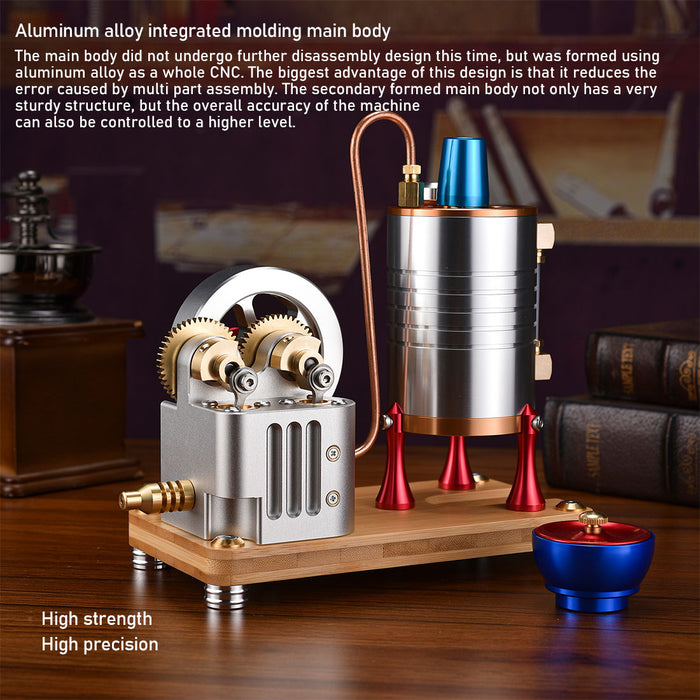 All-Metal Vertical Dual-Cylinder Oneway Piston Steam Engine Model Semi-circular Dynamically Balanced Crankshaft Educational & Collectible Mechanical Model - enginediyshop