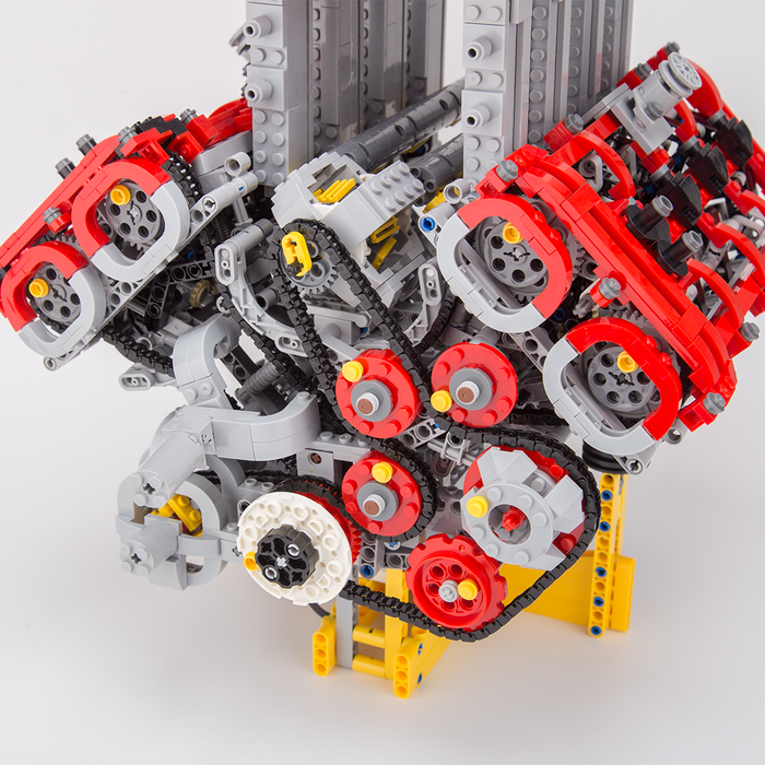 MOC Ferrari V8 Twin Turbocharged Direct Injection Naturally Aspirated Engine Building Blocks Set - Dynamic Version - 2830PCS - Enginediyshop