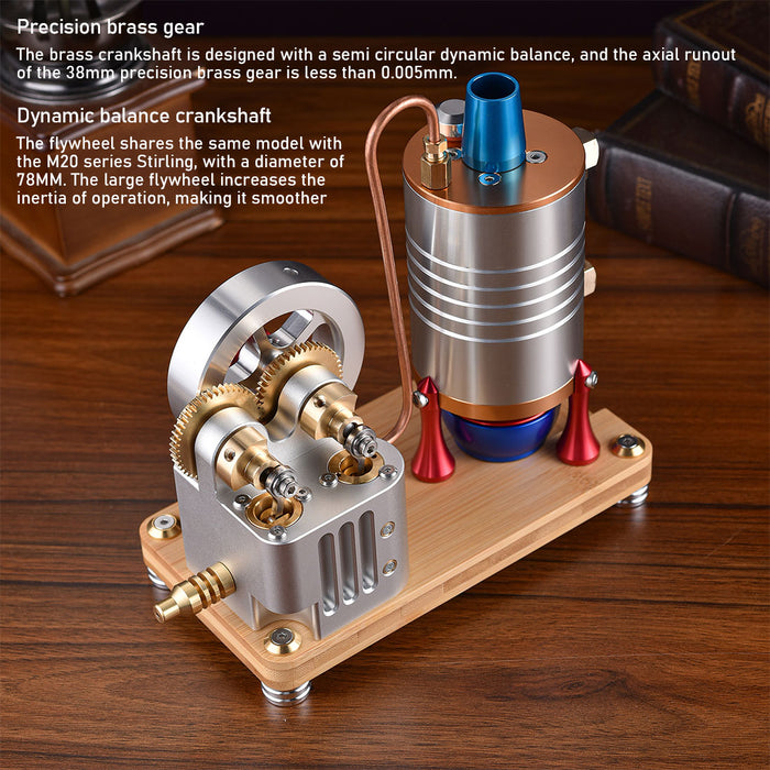 All-Metal Vertical Dual-Cylinder Oneway Piston Steam Engine Model Semi-circular Dynamically Balanced Crankshaft Educational & Collectible Mechanical Model - enginediyshop