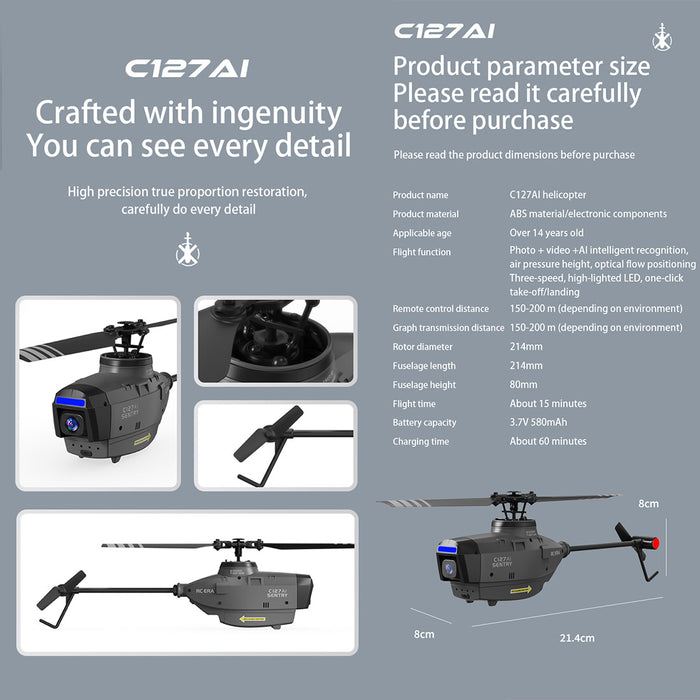 C127AI Scout Drone Model 2.4G RC 4CH Single-Rotor Brushless Helicopter Model Without Aileron enginediyshop