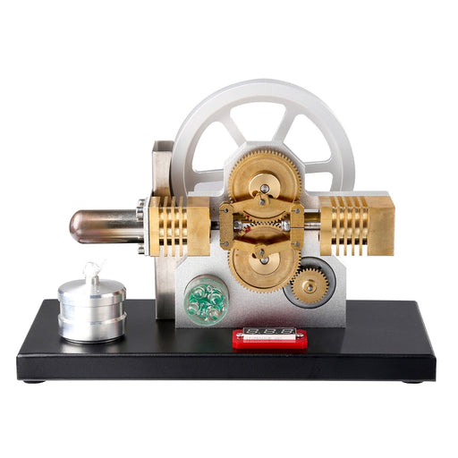 ENJOMOR Hot Air Stirling Engine Generator Model with LED Light and Voltmeter - Horizontally Opposed Diamond Structure Gear Drive enginediyshop