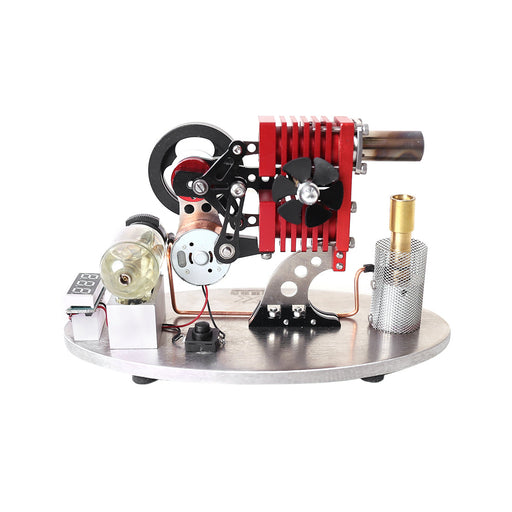 α Type Double Cylinder Stirling Engine Generator Model with LED Lamp Beads, Voltage Display Meter, Double Piston Rocker Arm Linkage - enginediy