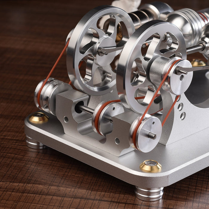 2 Cylinder Stirling Engine Model Generator Model with Voltage Meter and LED Lamp Bead - enginediy