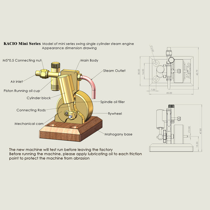 KACIO Mini Single Cylinder Swing Steam Engine Model enginediyshop