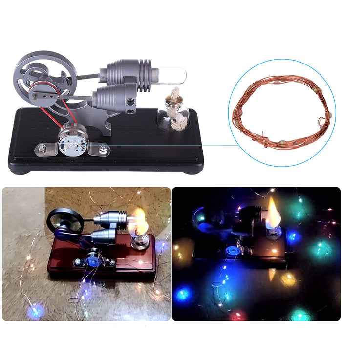 γ-shape Stirling Engine Generator Model Assembly Kit with LED Lights Retro Science Educational Model Collection - enginediy