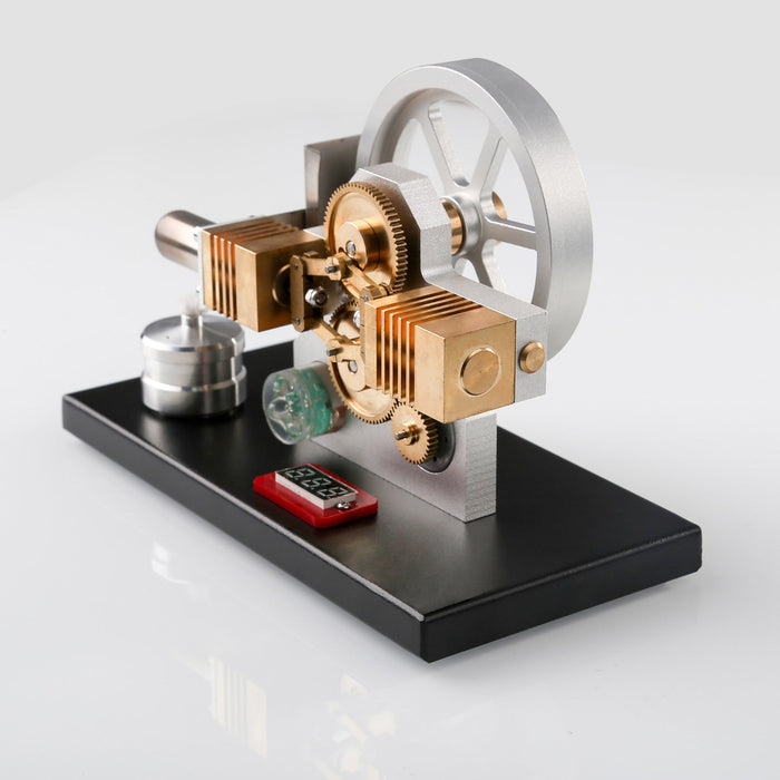 ENJOMOR Hot Air Stirling Engine Generator Model with LED Light and Voltmeter - Horizontally Opposed Diamond Structure Gear Drive enginediyshop