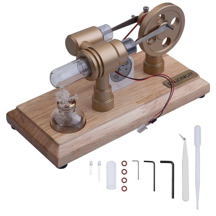 ENJOMOR Gamma Hot Air Stirling Engine External Combustion Engine Model with LED Light