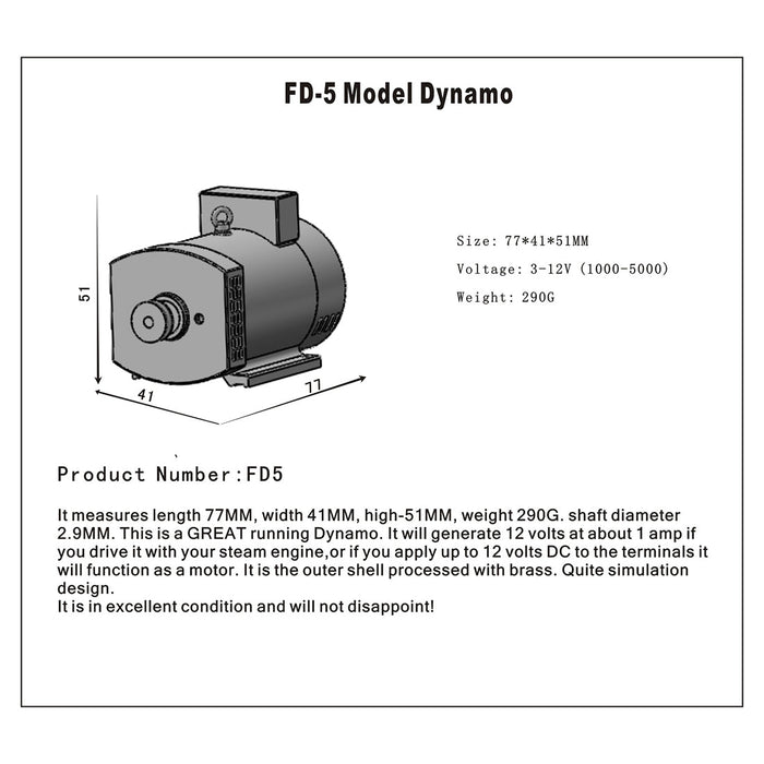 12V Miniature Motor for Steam Engine FD-5 enginediyshop