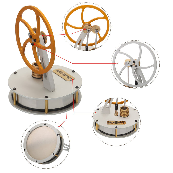 ENJOMOR γ-Type Gas Displacement Piston Type Low Temperature Difference LTD Stirling Engine Metal Gear Transmission Heat Engine Model enginediyshop