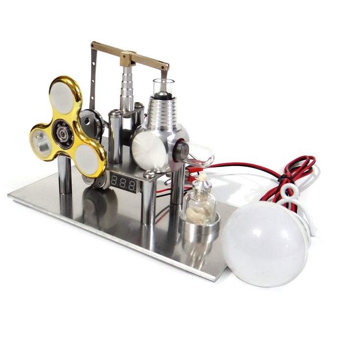 Stirling Engine Generator with Luminous Gyroscope Bulb Voltage Display Meter Science Experiment Engine - Balance Type - enginediy