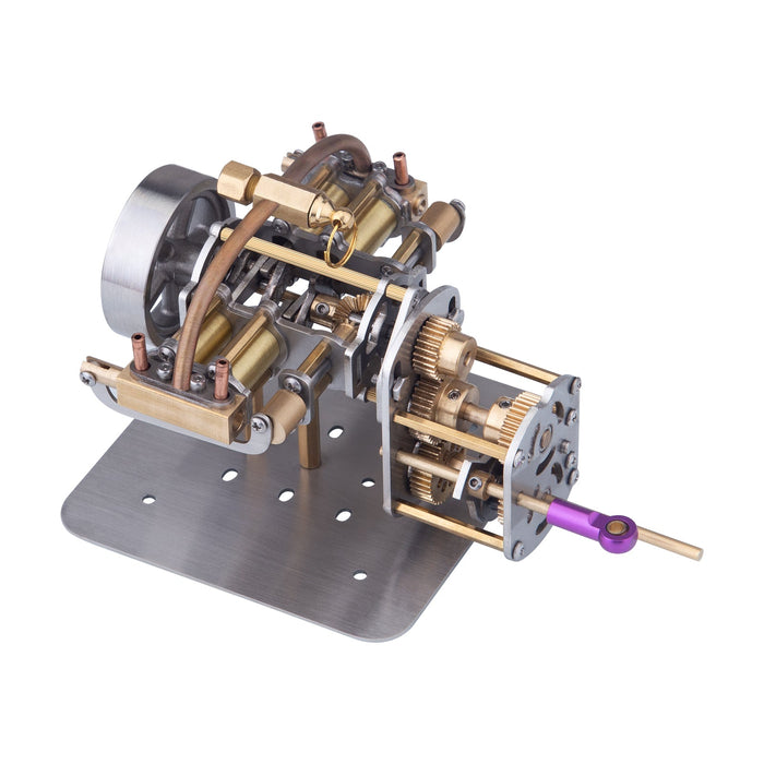 Mini Horizontally Opposed 4-Cylinder Steam Engine Model With Gearbox for Small Steam Model Ship enginediyshop