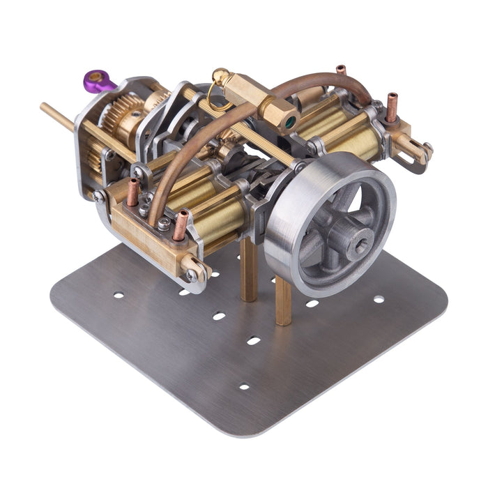 Mini Horizontally Opposed 4-Cylinder Steam Engine Model With Gearbox for Small Steam Model Ship enginediyshop