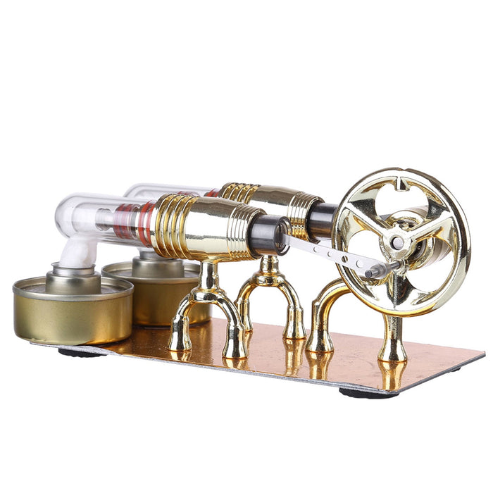 2 Cylinder Stirling Engine Model Engine Teaching Show Model Science Educational Toys - Golden - enginediy