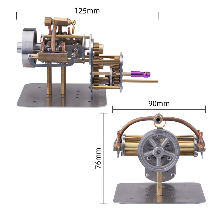 Mini Horizontally Opposed 4-Cylinder Steam Engine Model With Gearbox for Small Steam Model Ship enginediyshop