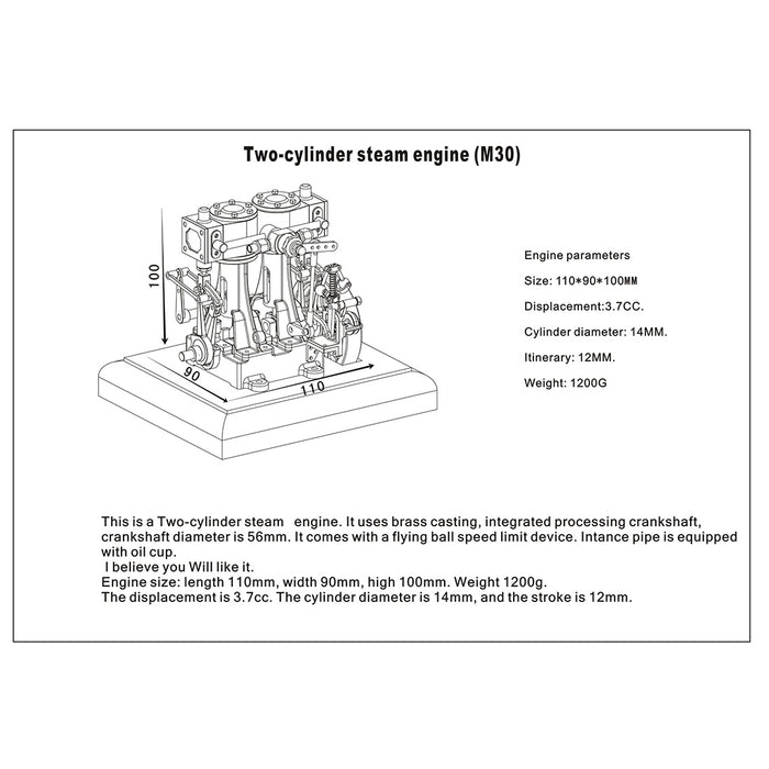 3.7CC Mini Retro Vertical Double-cylinder Reciprocating Double-acting Steam Engine Model Toys with Speed Reducer enginediyshop